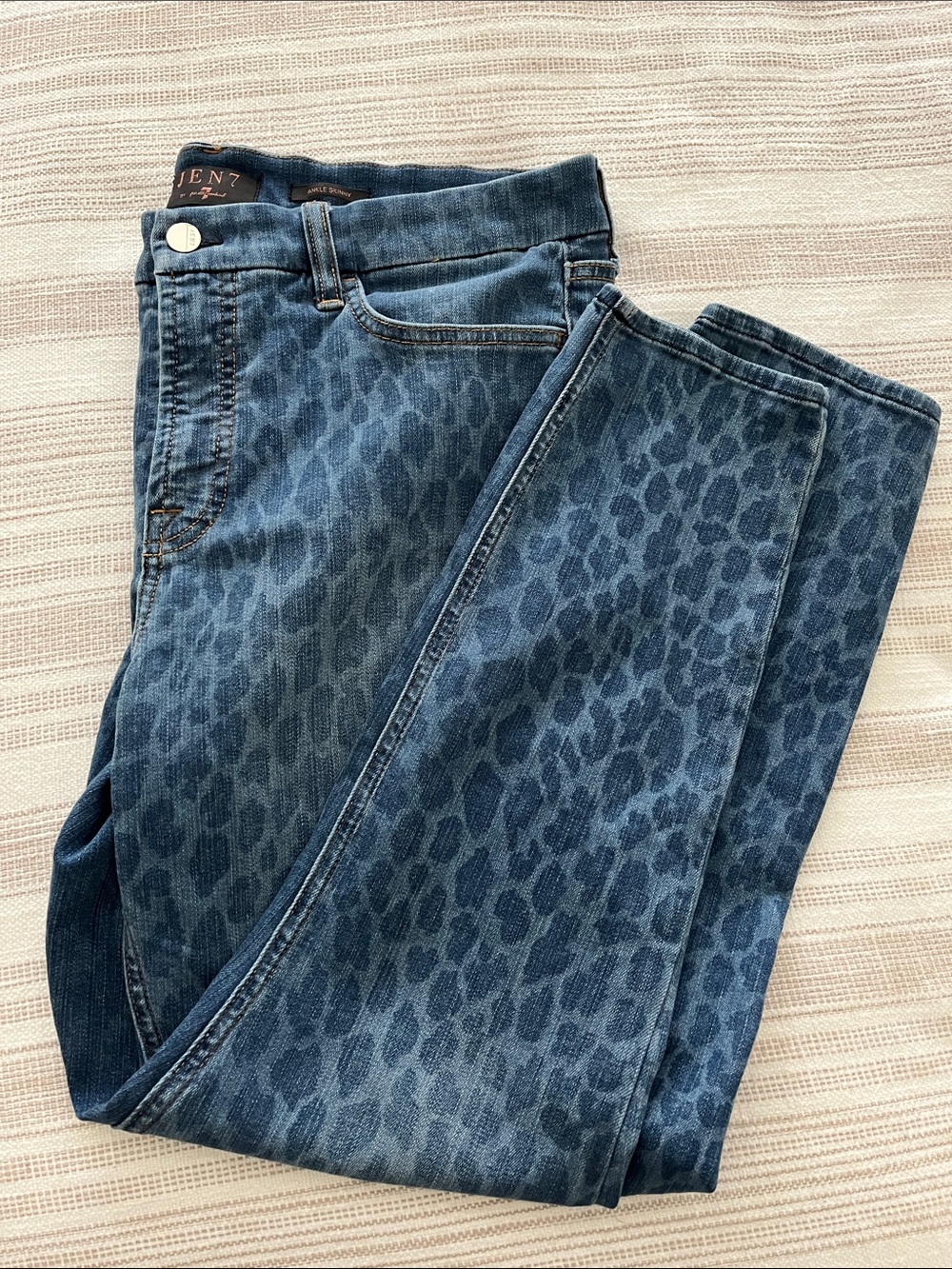 Jen 7-For All Mankind• High-Rise Blue Leopard Skinny Jeans